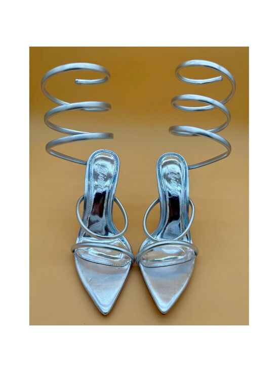 Liliana Shoes - NEW Liliana Miss Lola Silver Spiral Pointed Toe Ankle Heels Size 8